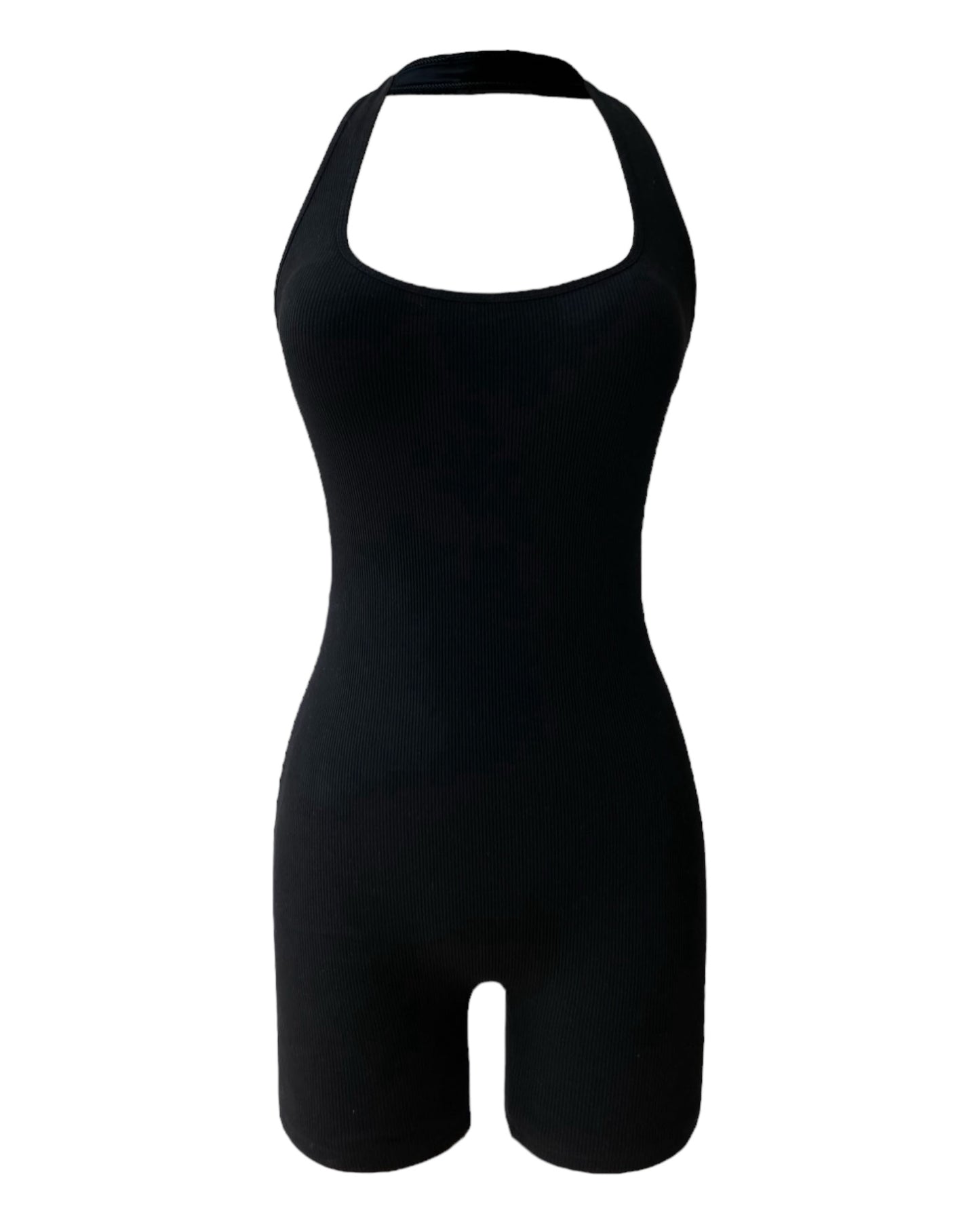 Black Ribbed Knit Halter Neck Onesie